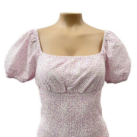Isalis Puff Sleeve‎ Smocked Ruffle Hem Square Neck Polka Dots Mini Dress Women S - Picture 5 of 10